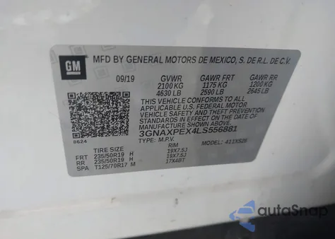 2020 Chevrolet Equinox Fwd Premier 2.0L Turbo из США, поврежденный, VIN 3GNAXPEX4LS556881